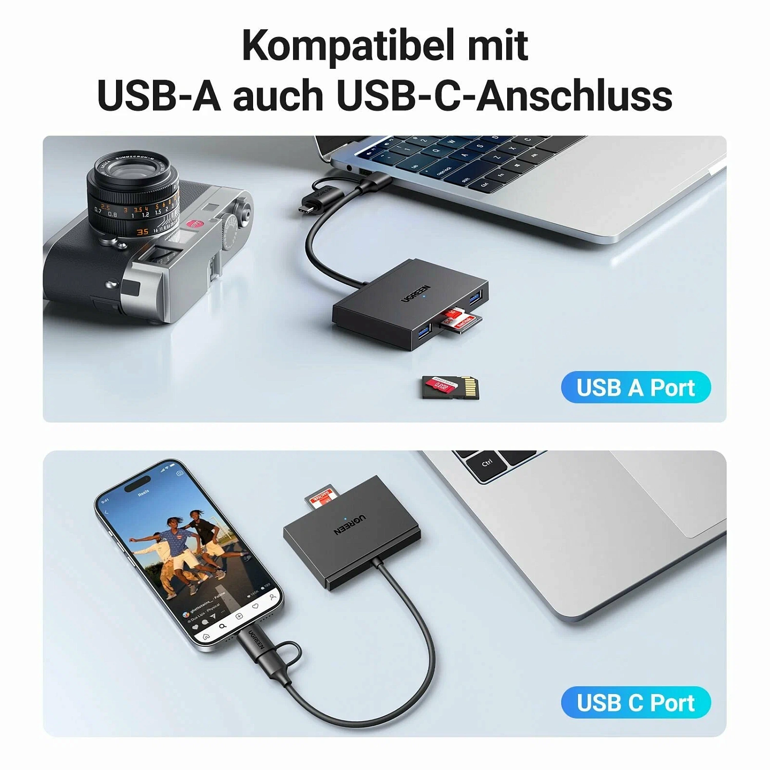 45167 Кардридер UGREEN CM812 4-in-1 MicroSD*USB*USB-C*SDXC*SDHC Card Reader. Цвет: черный